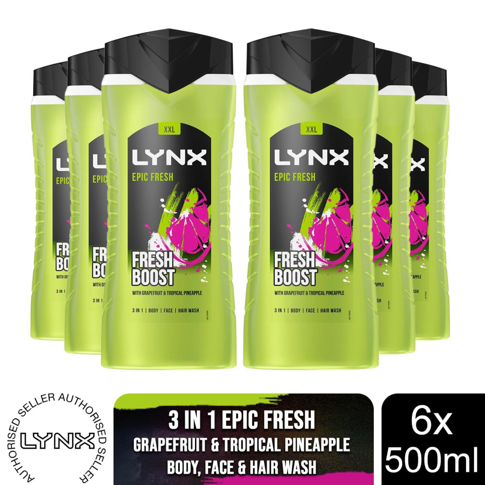 (Buy 6) Lynx Epic Fresh Shower Gel 500ml, 3 or 6 Pack