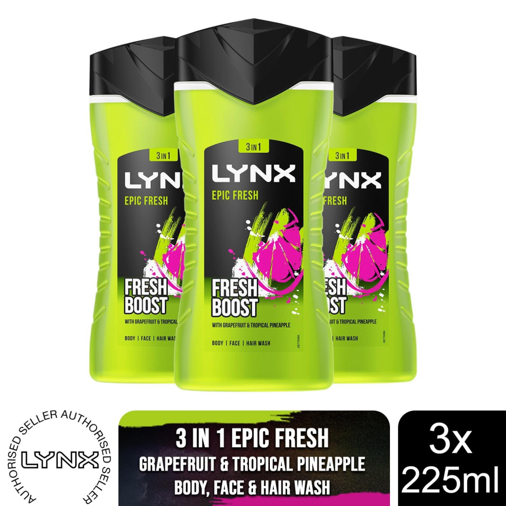 (Buy 3) Lynx Shower Gel Epic Fresh 225ml, 3 or 12 Pack