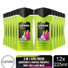(Buy 12) Lynx Shower Gel Epic Fresh 225ml, 3 or 12 Pack