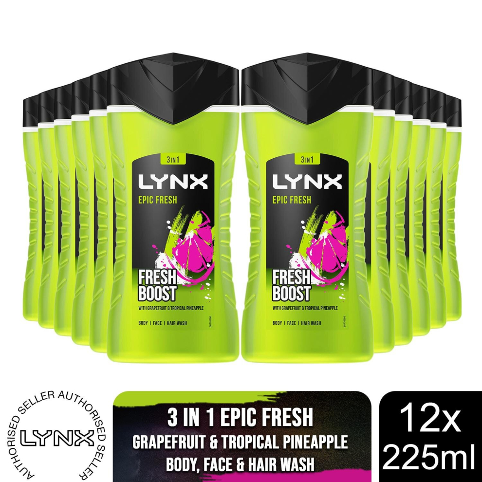 Lynx (Buy 12) Shower Gel Epic Fresh 225Ml, 3 Or 12 Pack