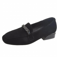 Autumn Winter Women Loafers Low Heels Boat Shoes Square Toe Dress Shoes Chain Faux Suede Plush Warm Ladies Shoes Plus Size