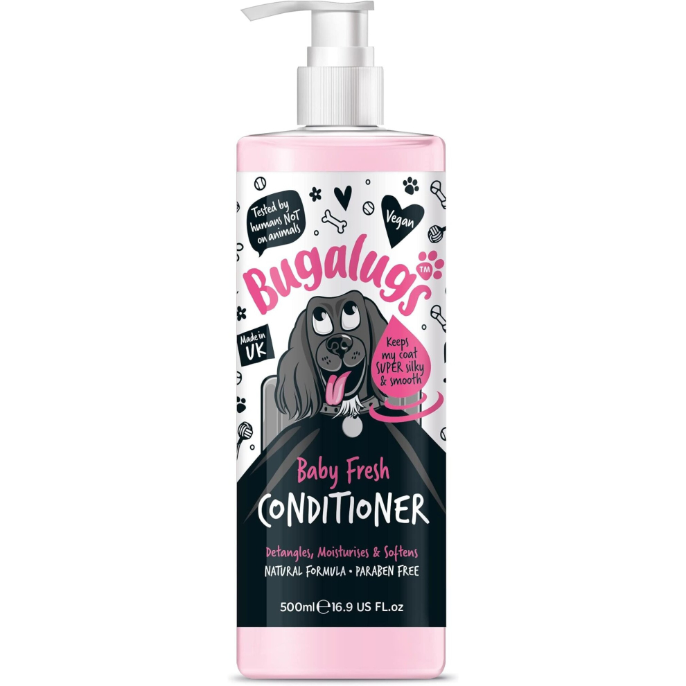 BUGALUGS Dog Conditioner with Baby Fresh dog perfume, best grooming Conditioner for dogs, puppy & smelly pet that detangles & moisturises
