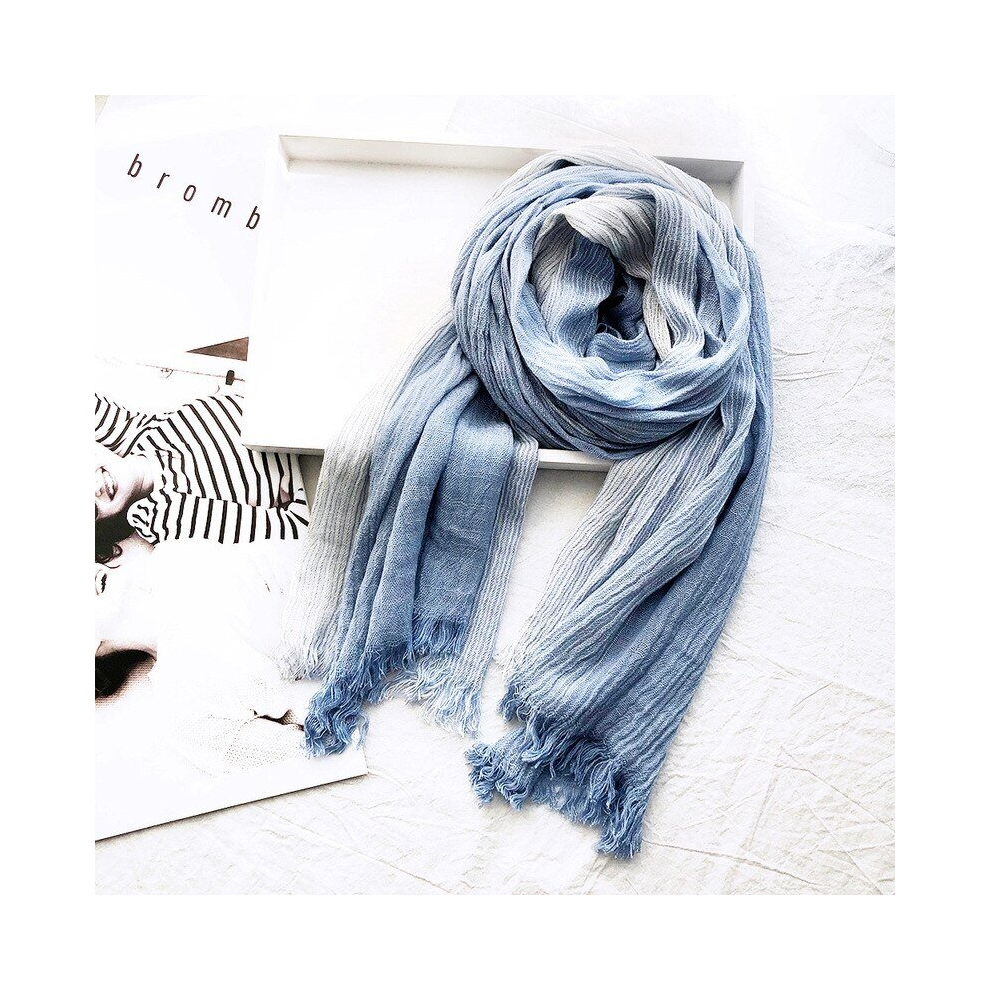 (TR032 BLUE) Cotton Linen Men Scarf Japanese Style Winter Blue Navy Black Striped Tassel Scarf Men Fashion Ethnic Style Male Accessories