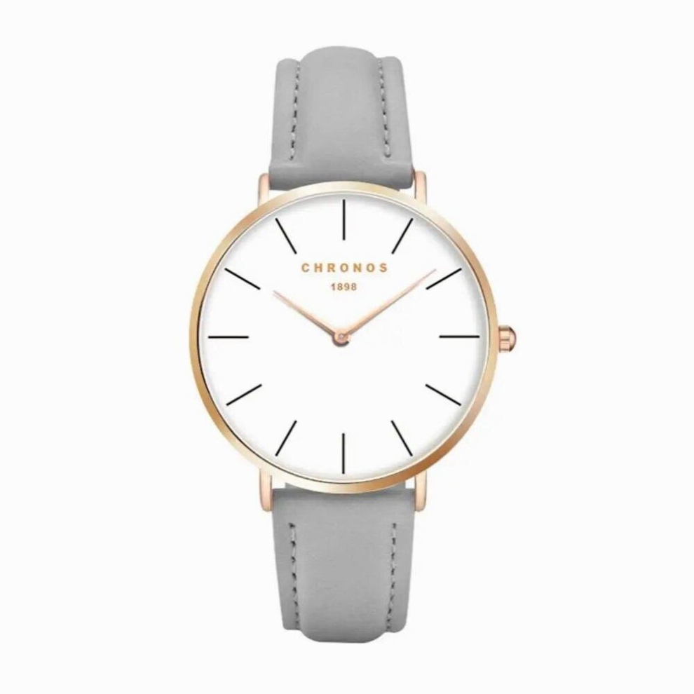 Chronos 1898 Men Women Quartz Watch Case Unisex Couple Leather Watches Large Analog Face Brown Montre Femme