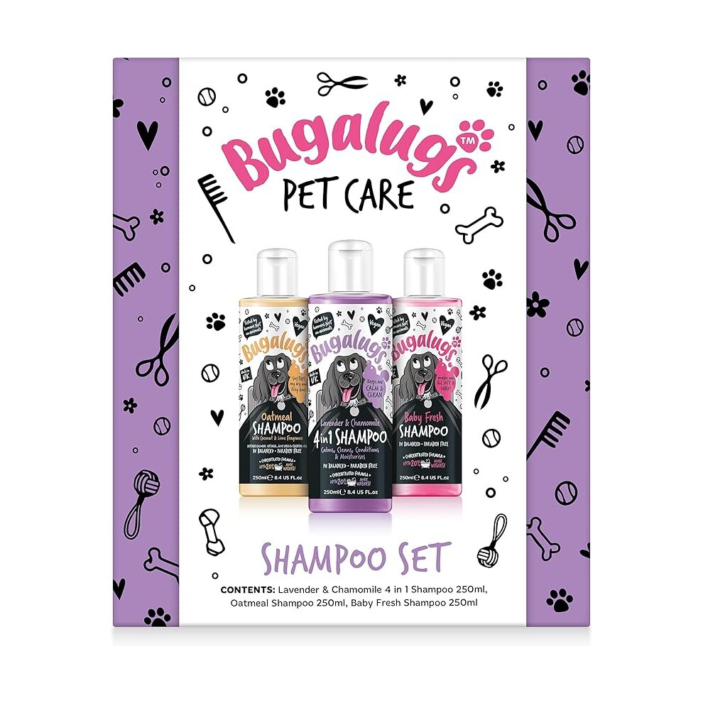 Bugalugs Spa Gift Set For Dogs With 3x Dog Shampoo, Dog Birthday & Christmas Present, Puppy Dog Birthday,  Dog Grooming Kit (3x 250ml)
