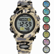 Kids Digital Sports Watch - Camouflage Green LED Luminous Alarm, Military-Style Boy Clock