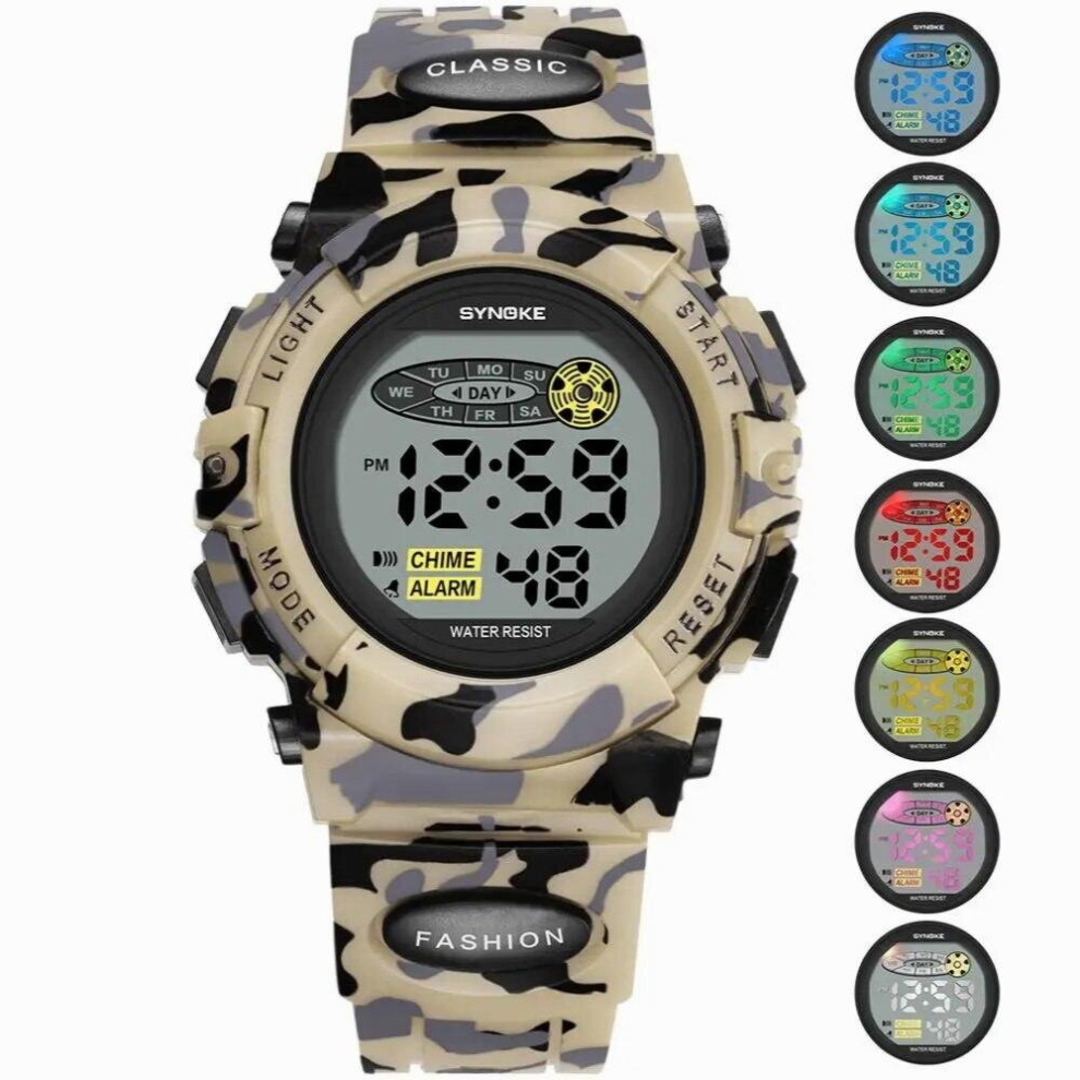 Sports Military Kids Digital Watches Student Childrens Watch Luminous Led Alarm Camouflage Green Boy Clock