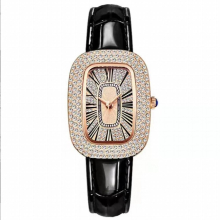WOKAI Full diamond Pigeon Egg Lady belt Quartz Watch Student girl dress Clock Roman vintage