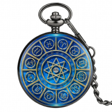 Starry 12 Constellations Theme Printing Pocket Watch Retro Pendant Watch Fob Chain Kids Men Women
