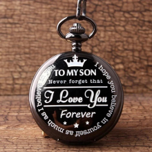 Bronze To My Son Quartz Pocket Watch Vintage Roman Numeral Display Pendant Clock Birthday for Boys