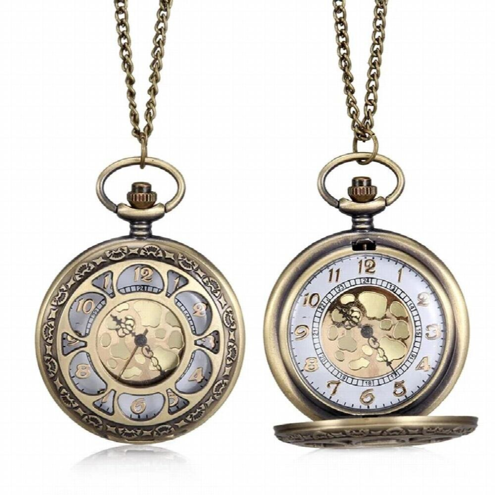 1pc Men Women Quartz Pocket Watch Floral Petal Carved Case with Chain LL@17-image-OPC-PCY9N9R-NEW