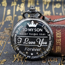 TO MY SON I LOVE YOU Quartz Pocket Watches Necklace Fob Watches Chain Pendant Watch Unisex Gift