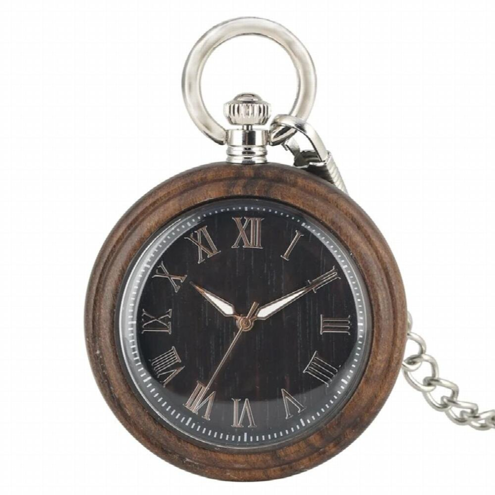 Retro Ebony Wood Watch Mens Red Sandalwood Quartz Pocket Watch Roman Letter Luminous Needle Chain FOB Watches Gift-image-OPC-PCY9NR5-NEW