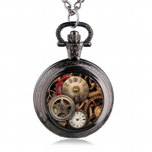 Arrival Vintage Bronze/Silver/Black Glass Gear Skeleton Steampunk Locket Necklace Pocket Watch Pendant Necklace