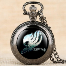 Classic Japanese Anime Fairy Tail Theme Quartz Pocket Watch Necklace Clock for Children Men Women with Fob Chain