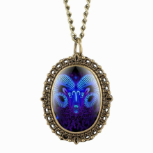12 Constellation Astrology Oval Pocket Watch Unique Fluorescent Zodiac Necklace Pendant Quartz Birthday Gift for