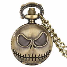 Little Vintage Jack Skull Streetwear Punk Steampunk Pocket Watch Necklace Chain Clock Quartz Lovely Pendant Chain for Boys Girls