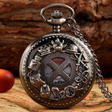 Charming Vintage Anime Series Necklace Pocket Watch Student Collection Souvenir Pendant Pocket Clock with Sweater Chain