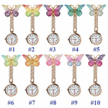 10pcs/Lot Pretty Cartoon Colourful Butterfly FOB Pocket Watches For Nurse Doctor Women Ladies Dress Pins Dress Watch Clock