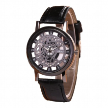 Skeleton Watch For Men Engraving Hollow Reloj Hombre Quartz Males Wristwatch Leather Band Clock Gift relogio masculino