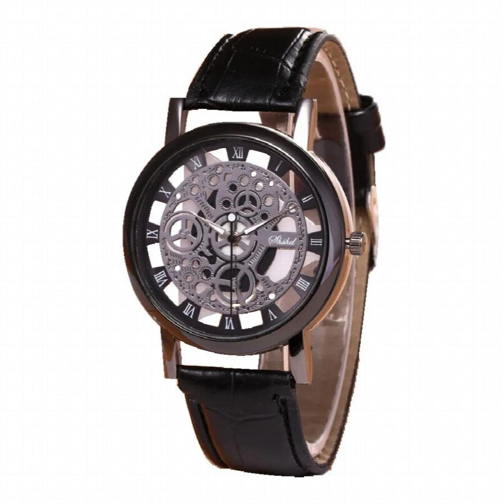 Skeleton Watch For Men Engraving Hollow Reloj Hombre Quartz Males Wristwatch Leather Band Clock Gift relogio masculino