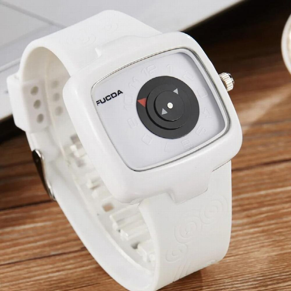 Unique Turntable Black&White Square Quartz Men Watch Wristwatch Men Creative Time Code Rubber Band Watch Relogio Masculino-image-OPC-PCY9YXW-NEW