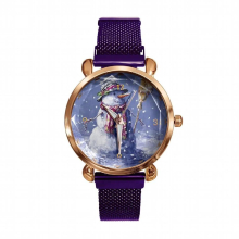 Christmas Snowman Elk Sleigh Watch Case Purple Net Ribbon Student Girls Watch Relojes De
