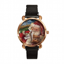 Father Christmas Elk Gift Watch Case with Mesh Ribbon Plain Movement Student Girls Watch Relojes De