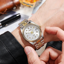 Men's Golden Full-Steel Quartz Wristwatch with Date - Business Dress Clock Relogio Masculino