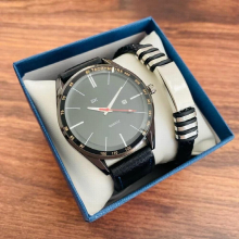Watch and Bracelet Set, Mens Gift with Steel Bracelet, Watch with Box for Men, Leather Watch, Fast Spain