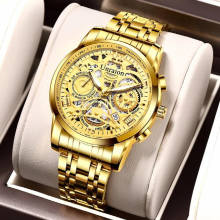 Hollow Mechanical Stainless Steel Business Calendar Mens Quartz Watches Casual Men Watch Reloj