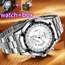 Men Stainless Steel Watch Calendar Date Quartz Wrist Watch Watches for Man Business Clock Watch + Box
