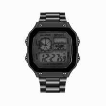 Men Watches Life Waterproof LCD Colorful Cold Light Watch Stainless Steel Digital Watch Alarm Clock World Time Watches