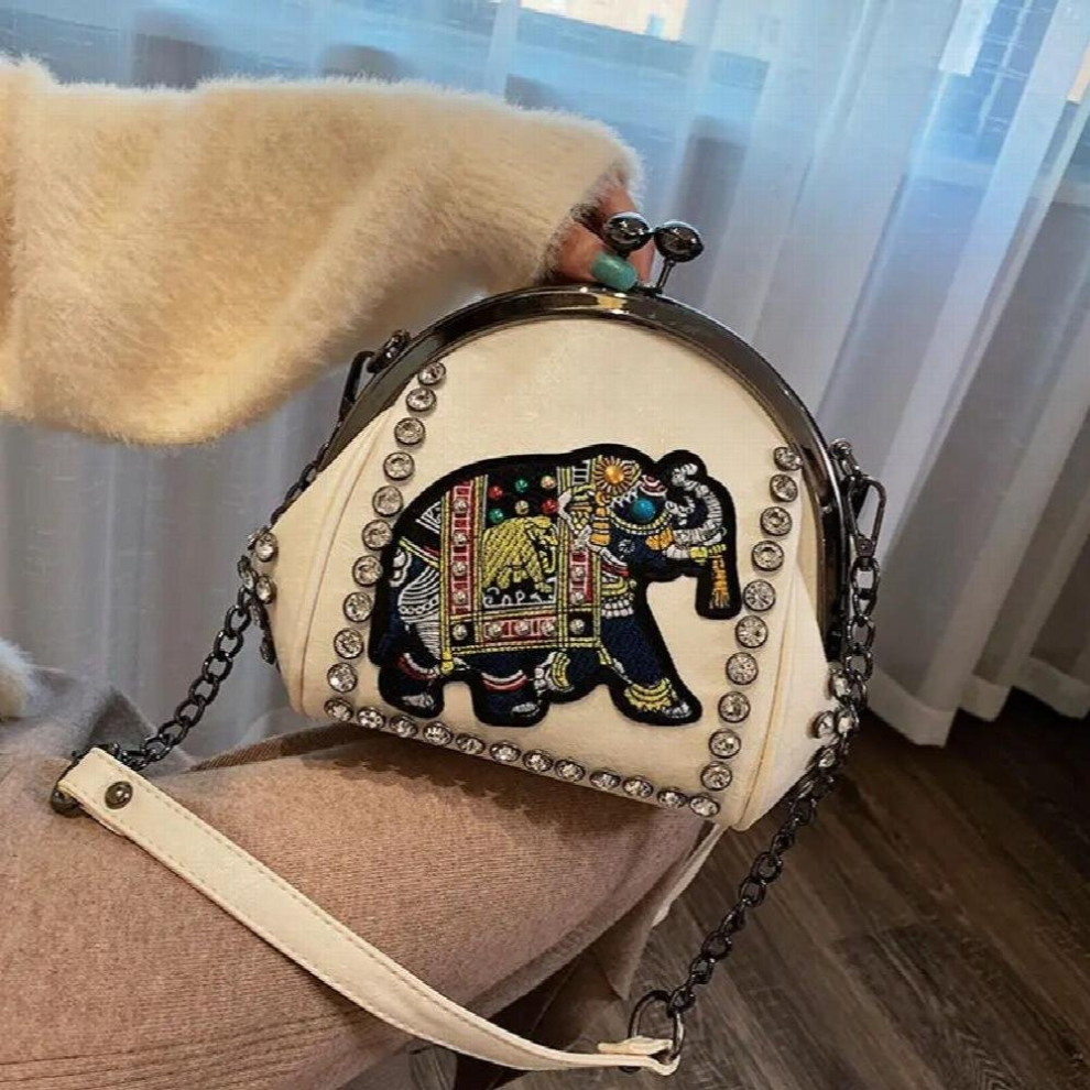 Women Shoulder Bag Embroidery Elephant Crossbody Bag Crystal Shining Shell Bag Pu Leather Handbags Purses-image-OPC-PCYB5HM-NEW
