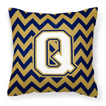 Letter Q Chevron Navy Blue & Gold Fabric Decorative Pillow