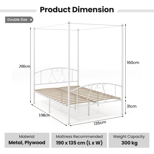 Costway Double Size Metal Canopy Bed Frame 4-Poster Modern Platform Wooden Slat Support 1