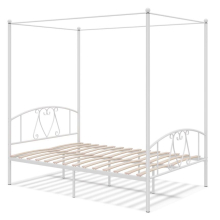 Double Size Metal Canopy Bed Frame 4-Poster Modern Platform Wooden Slat Support