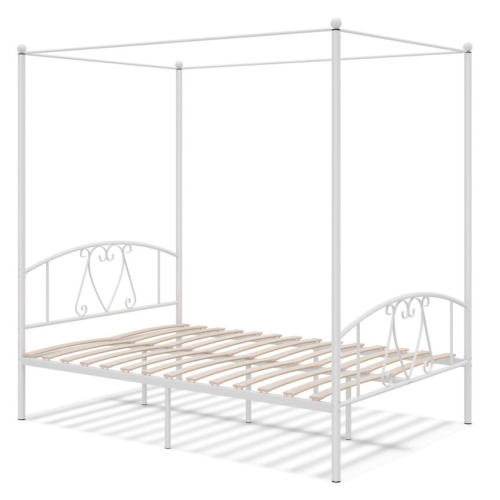 Costway Double Size Metal Canopy Bed Frame 4-Poster Modern Platform Wooden Slat Support