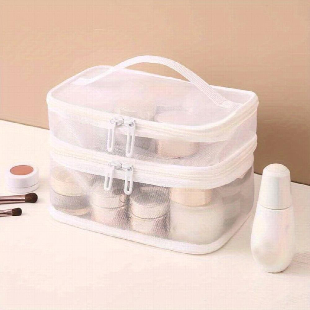 Multicoloured Portable Mesh Double Layer Cosmetics Bag Outdoor Large Capacity Toiletry Bag Travel Storage Bag Wash Bag