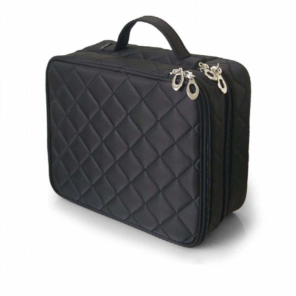 Black Cosmetic Bag Ms Large Capacity Double Layer Makeup Bags Organizer Travel Beautician Multifunctional Large Capacity Cosmetic Case Wash Bag