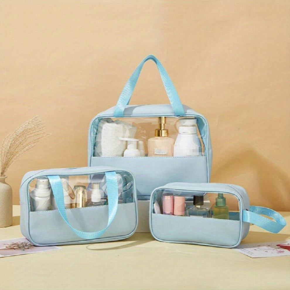 Multicoloured 3Pcs Set Portable Transparent Cosmetics Bag Large Capacity Waterproof Toiletry Bag