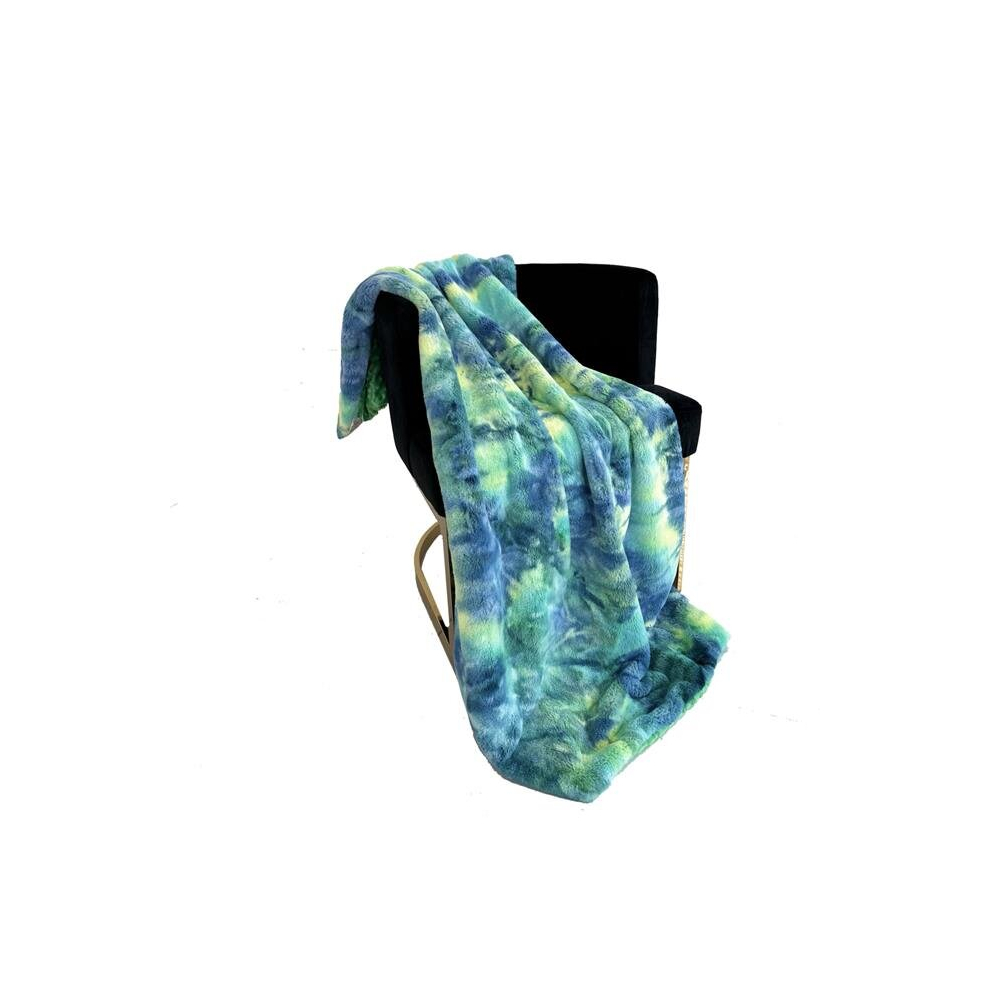 96 x 110 in. Northern Lights Faux Fur Luxury Throw Blanket, Green, Yellow & Blue