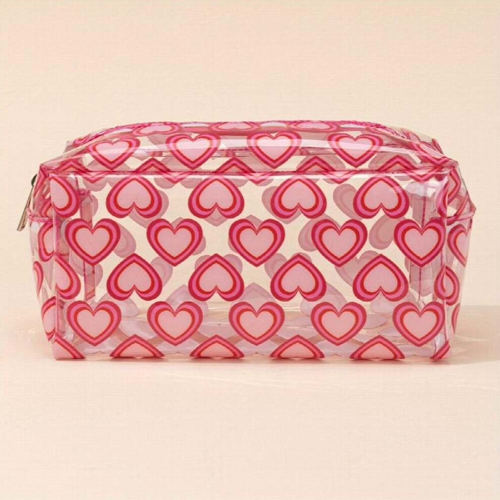 Transparent Heart Pattern Cosmetics Bag Portable Waterproof Toiletry Bag