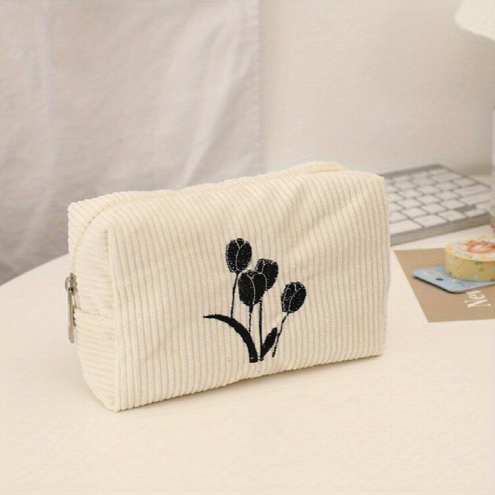 Corduroy Cosmetic Bag Makeup Bag Flower Make Up Organizer Storage Bag Travel Toiletry Bag Handbags Purses Pouch Flower Pencil Case For Girls