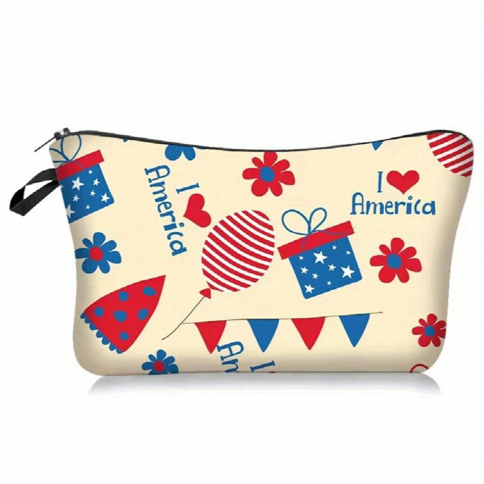 Portable American Flag Pattern Cosmetic Bag Clutch Travel Storage Bag Toiletry Bag