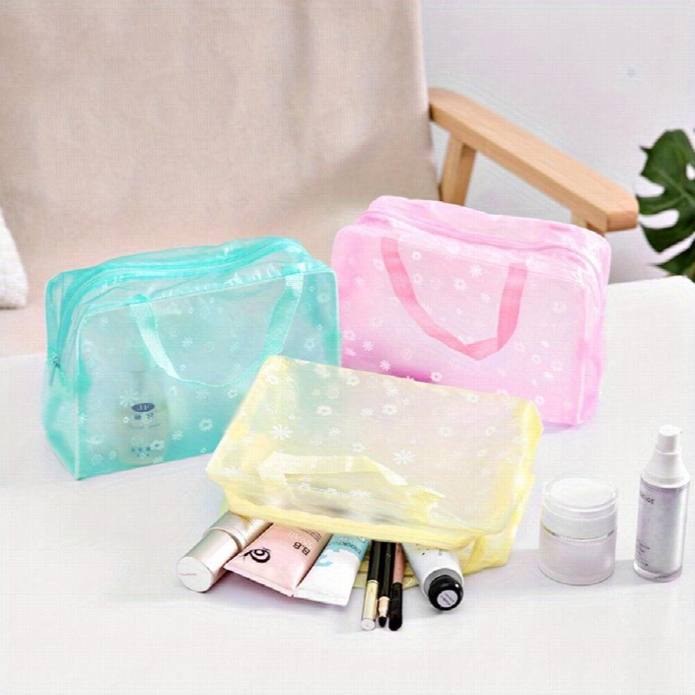 Multicoloured 3Pcs Pvc Transparent Floral Toiletry Bag Portable Cosmetic Bag Waterproof Travel Storage Bag Assorted Varieties