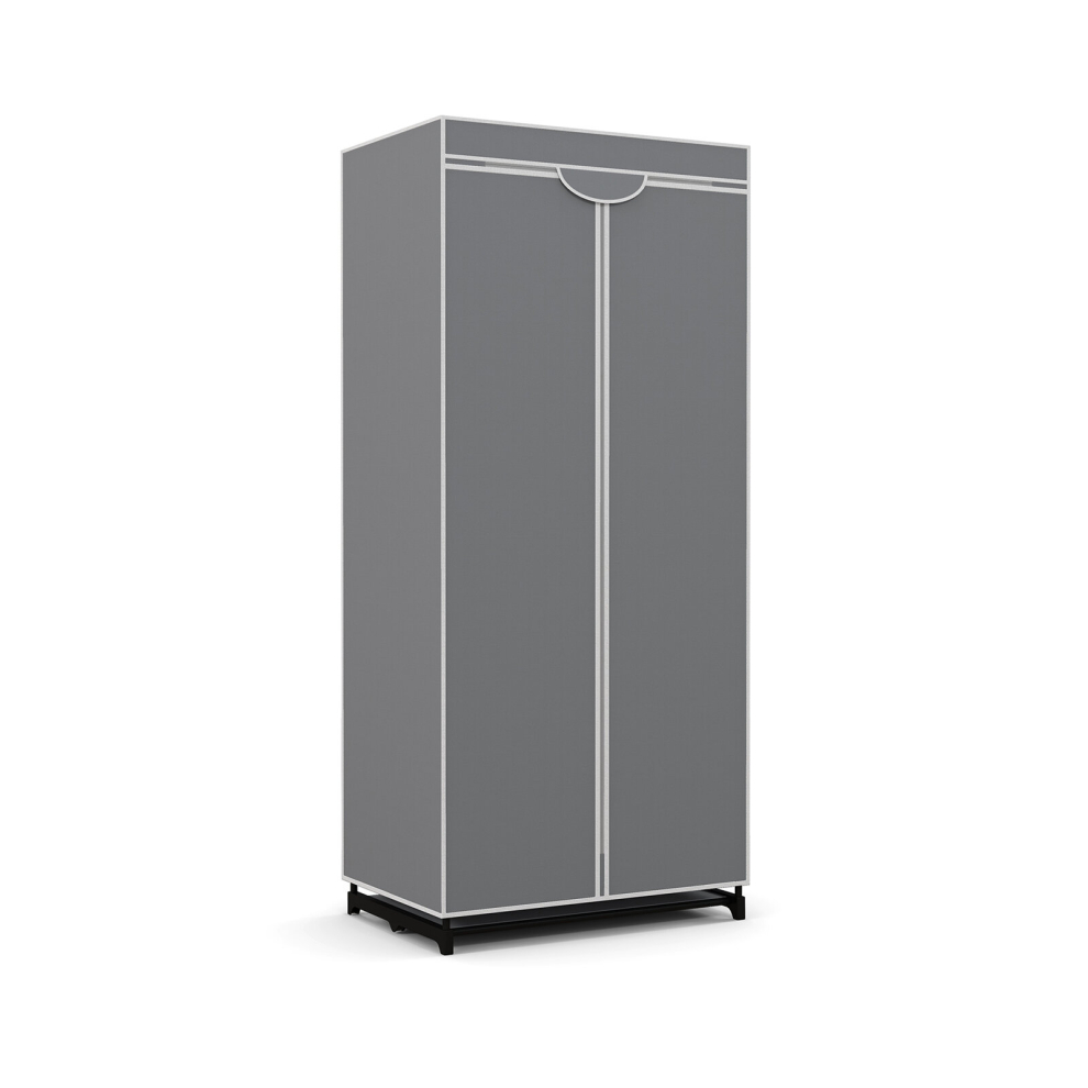 Single Fabric Wardrobe Folding Clothes Closet with Hanging Rail and Zippers