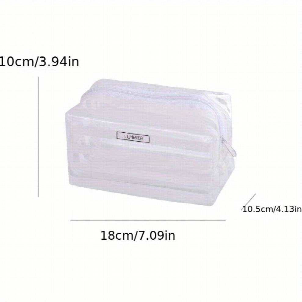 White Transparent Striped Cosmetics Bag With Zipper Toiletry Bag For Daily Travel