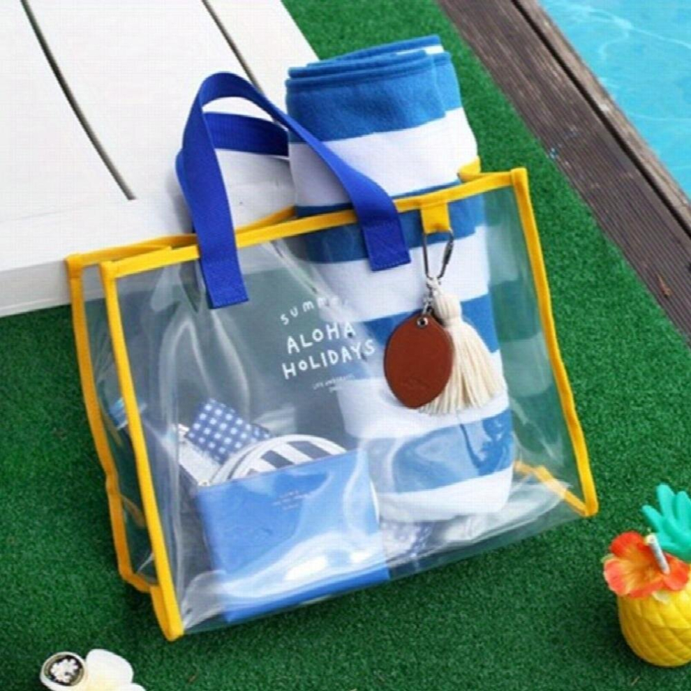PVC Transparent Handbag Portable Large Capacity Clothing Storage Bag Beach Bag Travel Tote Bag