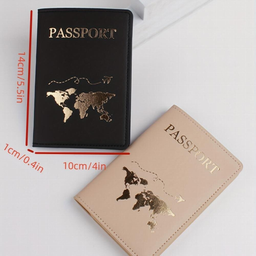 RK11076 2pcs Map Pattern Passport Holder Set - Travel Wallets for Couples, PU Leather 2